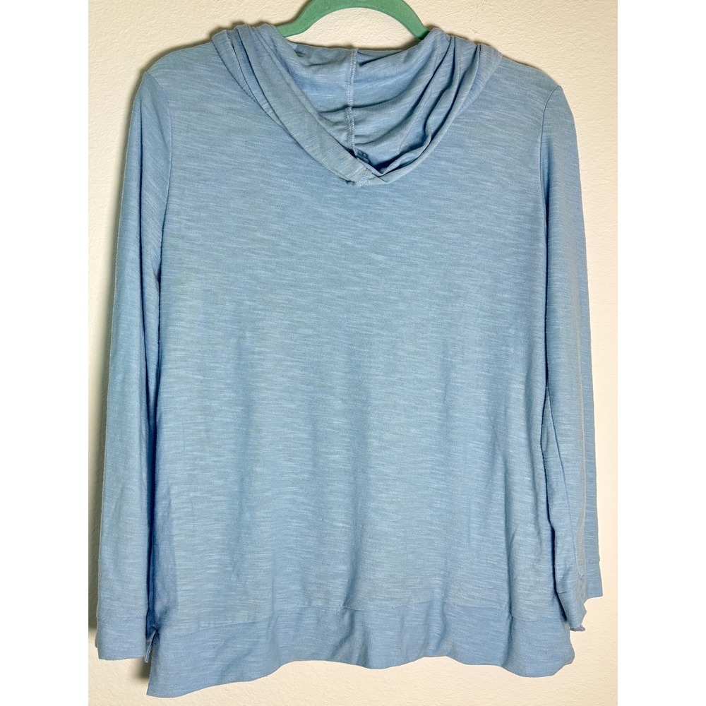 Buc-ees Womens Blue Lightweight Hoodie V-Neck Slub Knit Beaver Logo Size M - Picture 2 of 6
